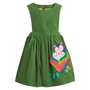 Mini Boden Green Cord Dress with Colorful Owl mama and babies Patch